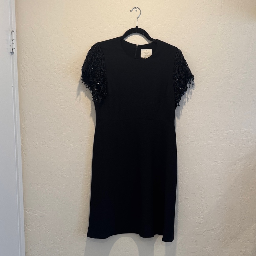 Elegant Kate Spade Black Dress with Sequin Sleeves